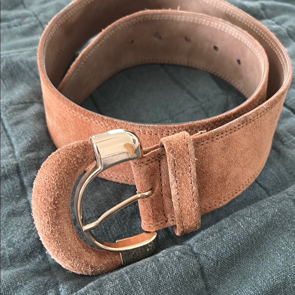 Sezane Tan Suede Belt with Gold Buckle size 80